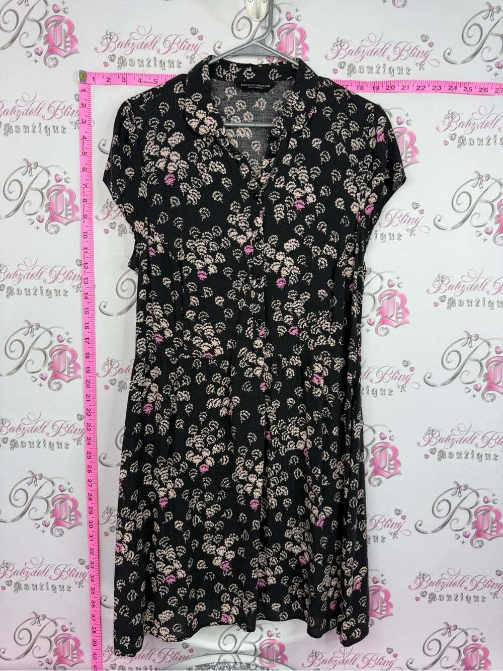 Dorothy Perkins Black Midi Dress with Cream and Pink Floral Print